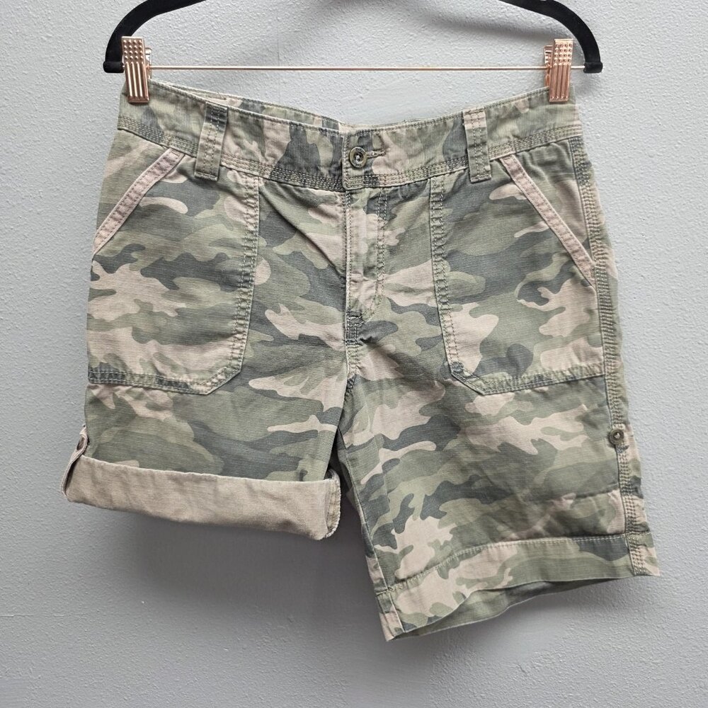 Carhartt Shorts Womens 4 Green Camo Relaxed Fit Ripstop Work Utility Roll Cuff